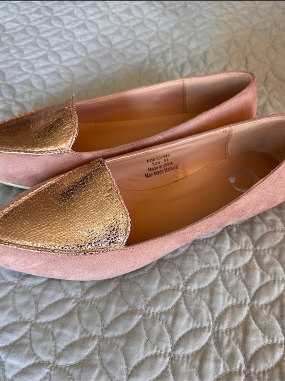 Journee Collection Pink Suede Flats with Gold Metallic Toe (wide)
